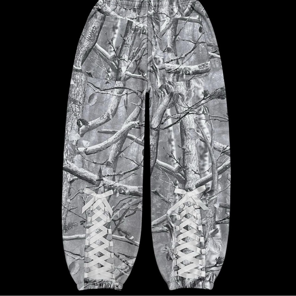 Women's Gray Camouflage Joggers with Lace Detail